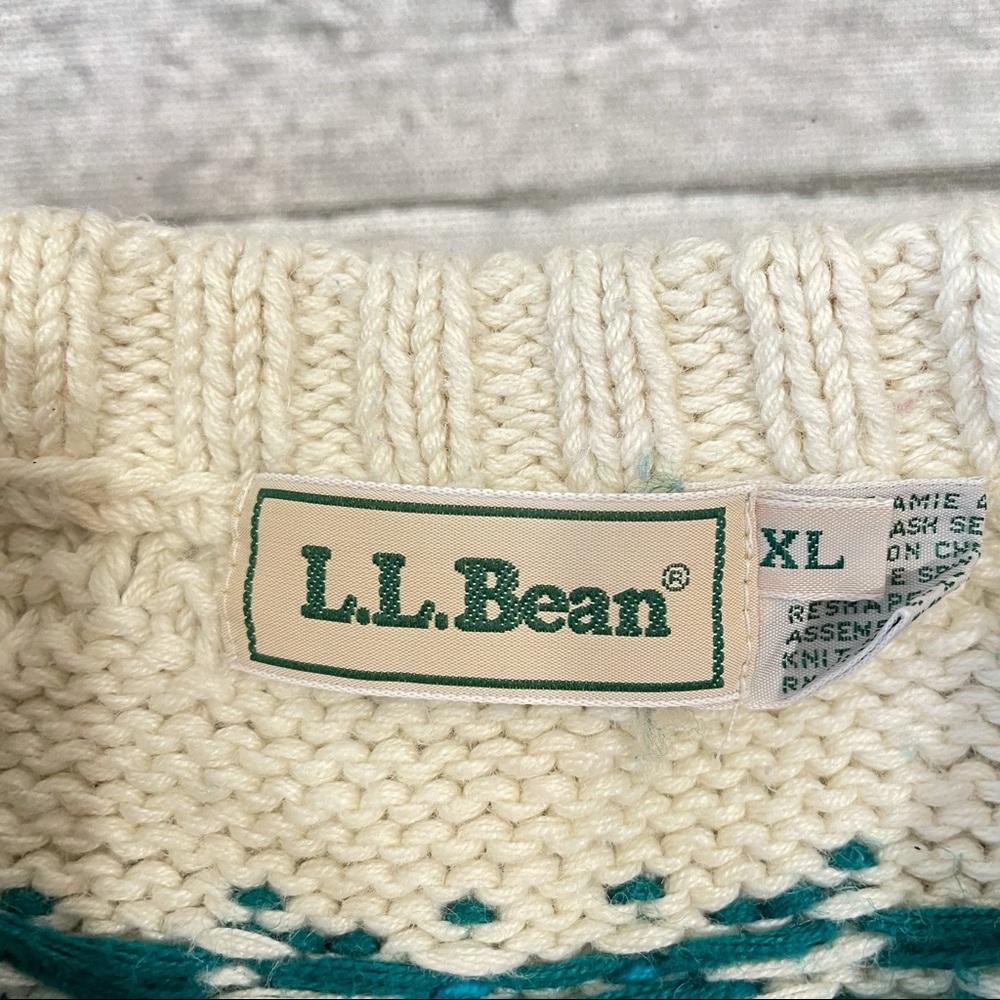 L.L. Bean Cream Crewneck Sweater with Pink and Teal Floral Fair Isle - Picture 5 of 9